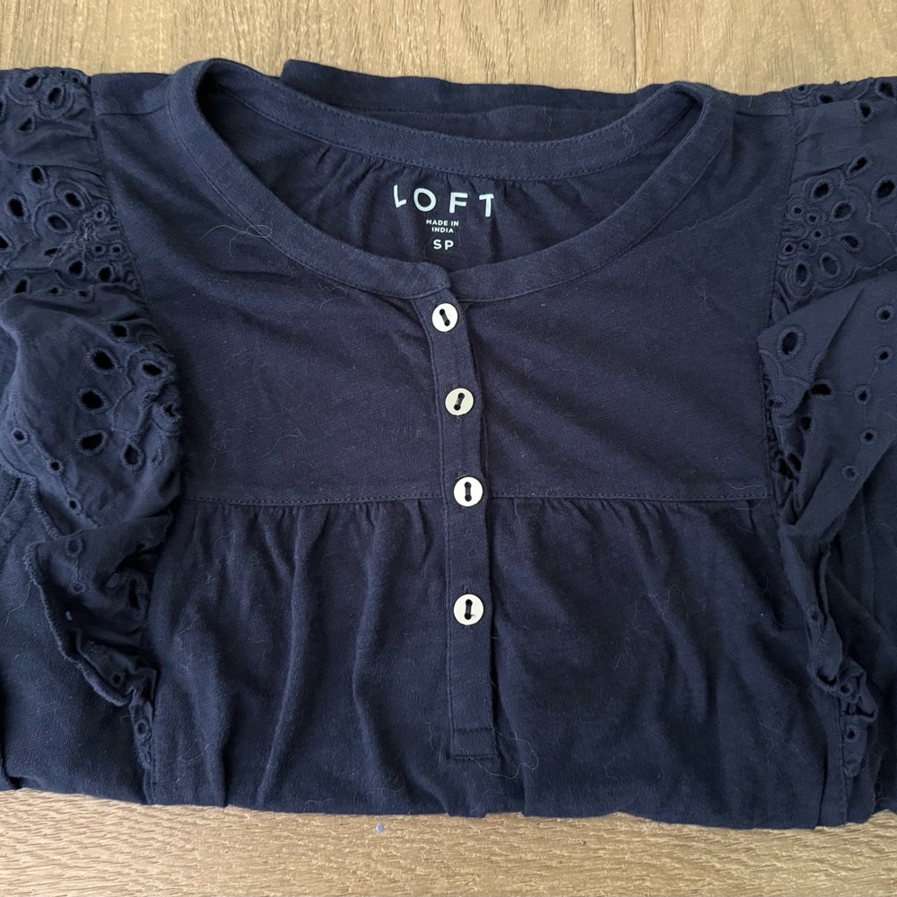 LOFT Navy Eyelet Sleeve Top
